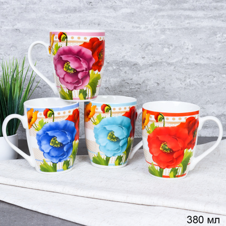 Кружка 380 мл Цветы / 4805-13 / уп 72/ микс 4