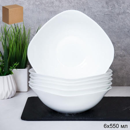 Набор суповых квадратных тарелок 6 штук 550 мл / KWDR65 (white ) /уп 8/