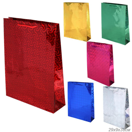 Пакет подарочный 29х38х9 голография / GW-114 /уп 12/600/плотность бумаги 128г/м2 микс