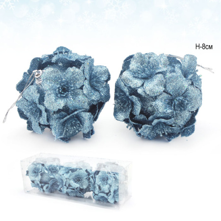 Елочный шар 3 штуки 8 см голубой / CQ13203/8 /уп.120/