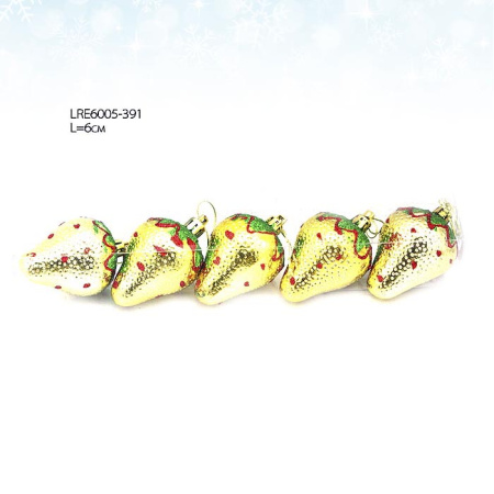 Елочные украшения 5 штук Клубника золотая/ LRE6005-391#80 /уп.240/