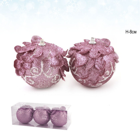 Елочный шар 3 штуки 8 см фиолетовый АКЦИЯ / CQ1313/8 /уп.120/
