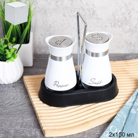 Набор для специй 2 предмета на подставке / GD-10 /уп 30/ белый/ белая коробка