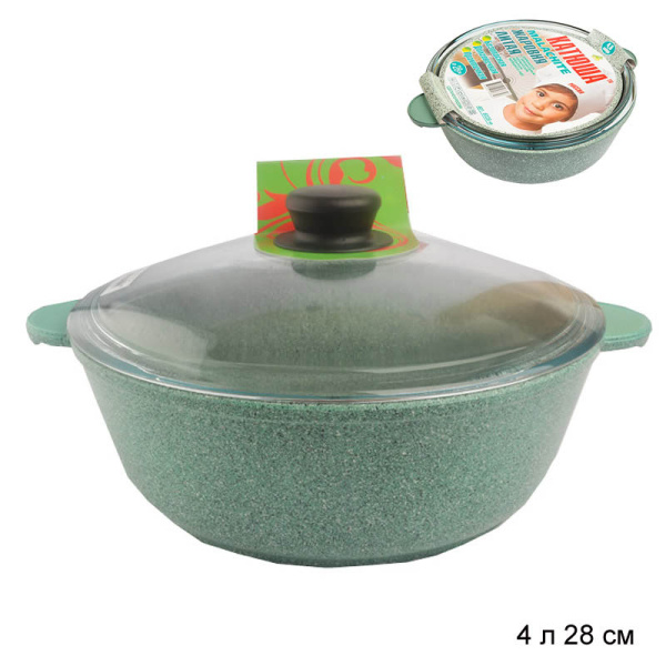 Жаровня 4 л литая 28 см / 6028-м /уп 3/ со стеклянной крышкой