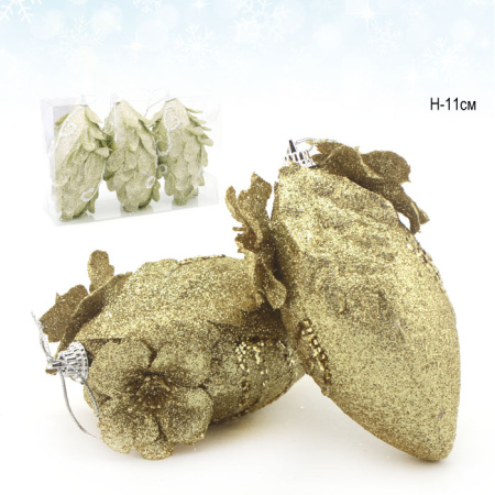 Украшение на елку 11 см 3 штуки золото АКЦИЯ  / CQ1317/11 /уп.120/