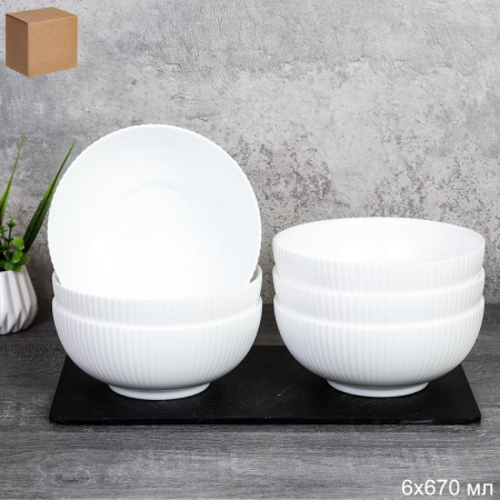 Набор салатников 6 шт 670 мл 155 мм Вертикаль тарелка глубокая / FLSLTW60 (WHITE) /уп 8/ 743715
