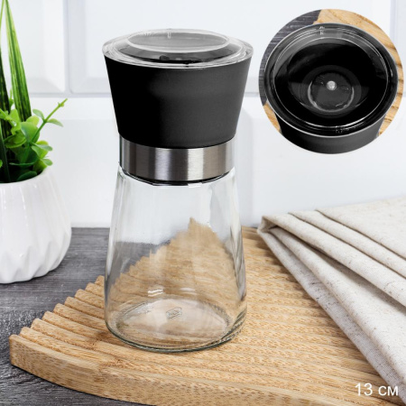 Мельница для специй и соли 13 см с крышкой/ W-456-B /уп 80/ Черная
