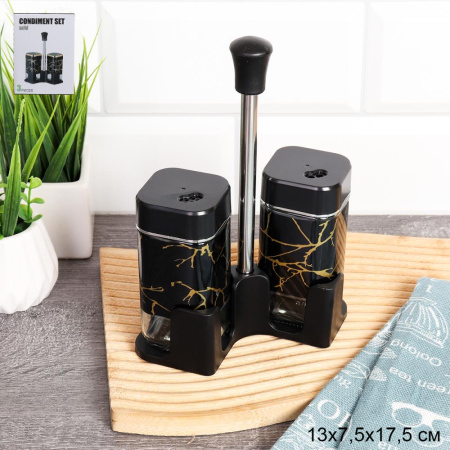 Набор для специй 2 предмета на металл подставке / T021-6 /уп 42/ стекло/пластик