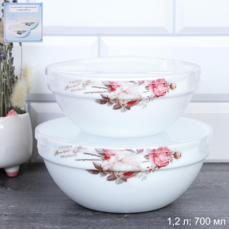 Салатник с крышкой 2 предмета / GRAY-SW2A (6916) /уп 18/ серия Чайная роза