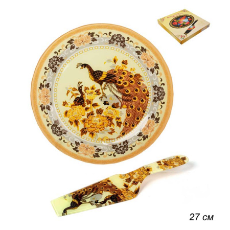 Блюдо для торта с лопаткой 27 см Жостово / S3010/2 A232 /уп 12/ круглый