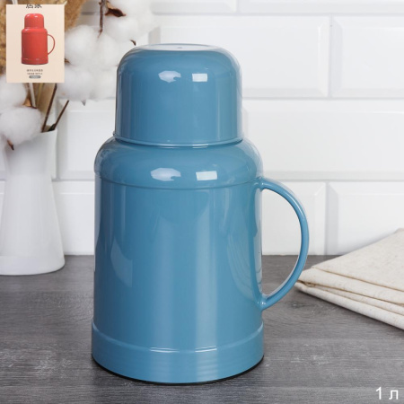 Термос 1 л со стеклянной колбой Ретро / HB-933 /уп 20/ Синий