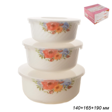 Салатник с крышкой 3 предмета 140/165/190 мм / 3XMW-YF-61138 /уп 12/ YF