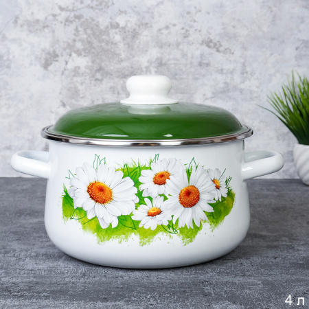 Кастрюля коническая 4 л Ромашки / 1с46я /уп 4/ белоснежный