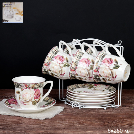 Чайный набор 12 предметов 250 мл MS / new F31-12MS /уп 8/ Чайная роза костяной