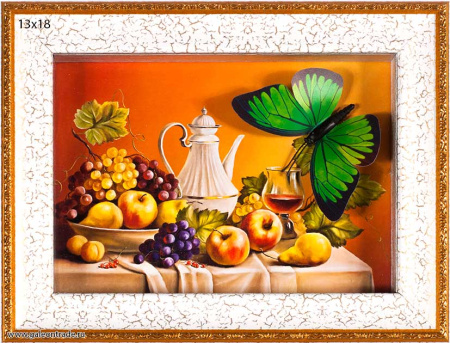 Картина коллаж 13х18  Белый чайник / 16/ 10122-4 / /уп 10/