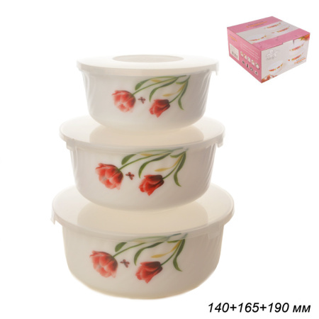 Салатник с крышкой 3 предмета 140/165/190 мм / 3XMW-YF-61134 /уп 12/ YF