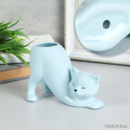 Кашпо Кошка светло-голубое  9,8х15 см / XN0231 /уп 48/