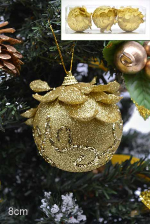 Набор новогодних украшений 3 шт. CQ1313/8 8 см /уп.120/фиолетов.