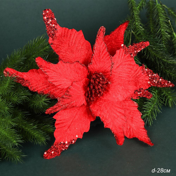 Цветок декоративный 27х35 см Пуансетия красный / NG33-5 /уп 600/ (50)