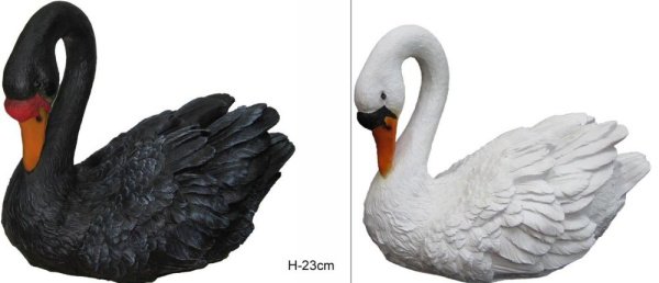 Фигура Лебедь малый  белый/черный H-23, L-29см / ФП224
