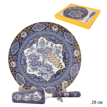 Блюдо для торта 26 см Павлин синий / 180859 /уп / п/у