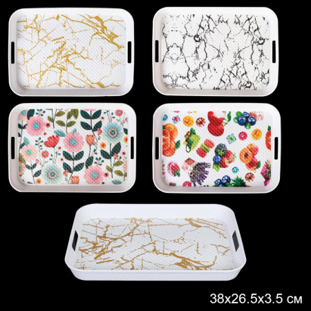 Поднос прямоугольный с ручками 38х26,5 см / 3827 /уп 80/