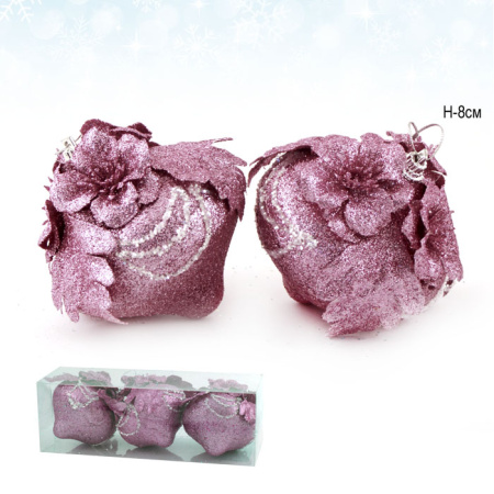 Елочный шар 3 штуки 8 см фиолетовый АКЦИЯ / CQ1316/8 /уп.120/