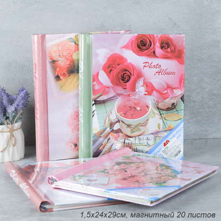 Фотоальбом магнитный 20 листов Цветы / 3032N /уп 40/микс 4 вида
