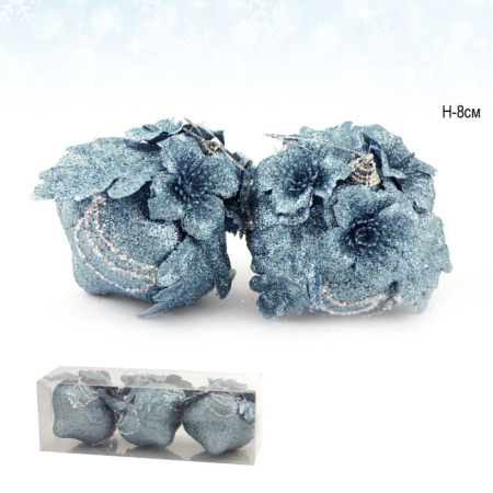 Елочный шар 3 штуки 8 см голубой АКЦИЯ / CQ1316/8 /уп.120/