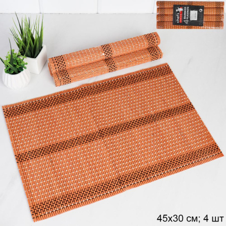 Салфетка для стола Бамбук 30х45 см 4 штуки / BGT-104 /уп 60/ оранжевая