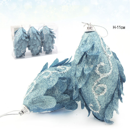 Украшение на елку 11 см 3 штуки голубой АКЦИЯ / CQ1335/11 / уп.120/