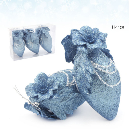 Украшение на елку 11 см 3 штуки голубой АКЦИЯ / CQ1317/11 /уп.120/