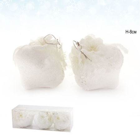 Елочный шар 3 штуки 8 см белый АКЦИЯ / CQ1316/8 /уп.120/