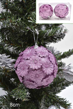 Набор новогодних шаров 2 шт CQ13205/10  8 см /уп.120/ фиолетовый