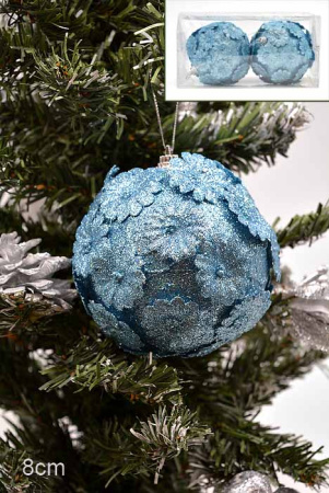 Набор новогодних шаров 2 шт CQ13205/10  8 см /уп.120/ голубой