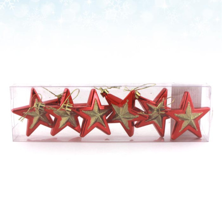 Елочные украшения 6 штук Звезды красные / LRE6006-32 /уп.224/ 