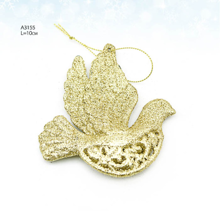 Украшение на елку Птица 10 см золотая / A3155 /уп.360/