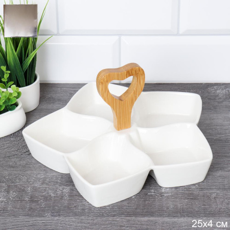 Менажница 5 секций 25 см / MSM5 /уп 24/ деревянная ручка