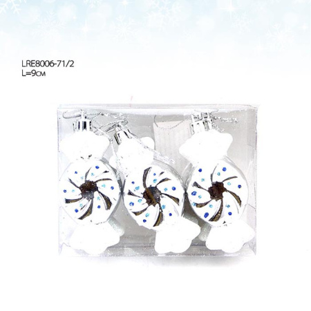 Елочные украшения Карамель 6 штук 9 см / LRE8006-71/2#138 /уп 210/серебро