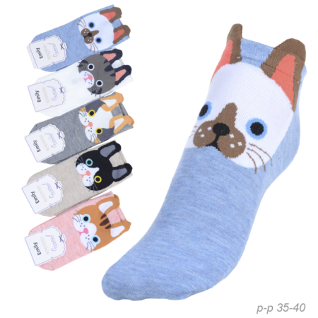 Носки р. 35-40 Кошка короткие / L807 /уп 10/1200/ ОДНА ПАРА/ МАРКА