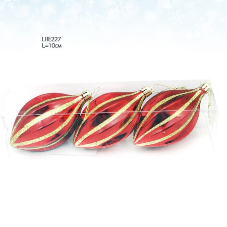 Елочные украшения 3 штуки Капля красная / LRE227#94 /уп.144/