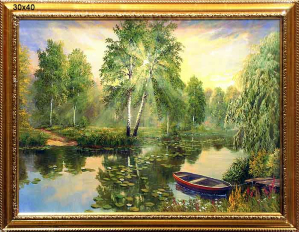 Картина на твёрд.осн. 30*40 К118 Лодка у берега/10011-1 /пл