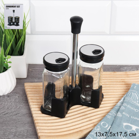 Набор для специй 2 предмета на металл подставке / T021-11 /уп 42/ стекло/пластик
