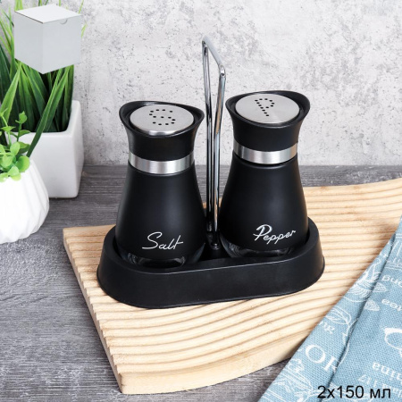 Набор для специй 2 предмета на подставке / GD-12 /уп 30/ черный/ белая коробка