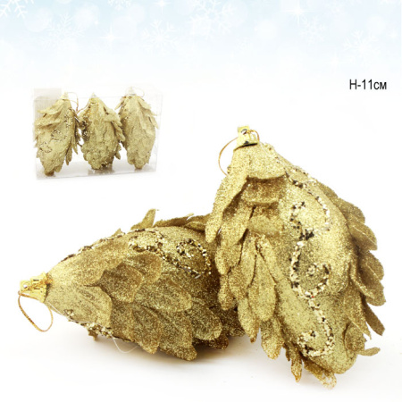 Украшение на елку 11 см 3 штуки золото / CQ1335/11 /уп.120/