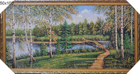 Картина гобелен 50х100 Березовый край / F317/PS2677 G/золотая нить