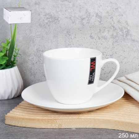 Чайная пара 2 предмета 250 мл ПАРА Белый / YF8005 /уп 48/ Костяной в подарочной упаковке со стикером 746559