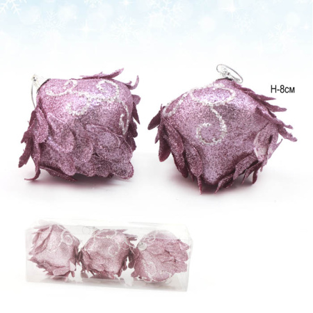 Елочный шар 3 штуки 8 см фиолетовый АКЦИЯ / CQ1334/8 /уп.120/