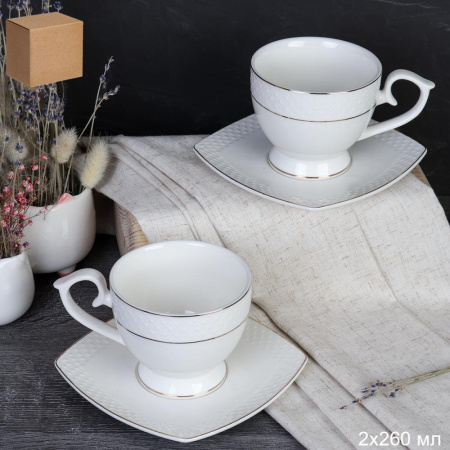 Чайный набор 4 предмета 260 мл на ножке картон / GA2- 4 ПР  / костяной фарфор