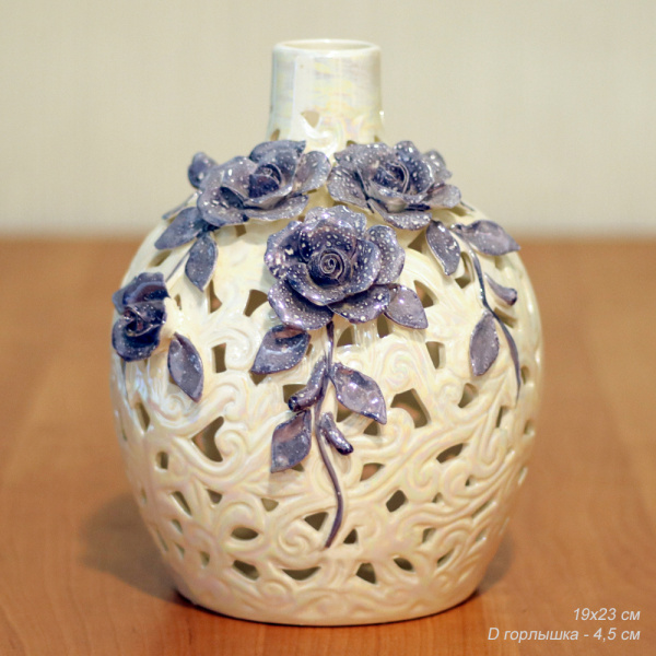 Ваза 25 см / FL-14-2 /уп 4/ Фиолетовые Цветы на резном шаре (50)